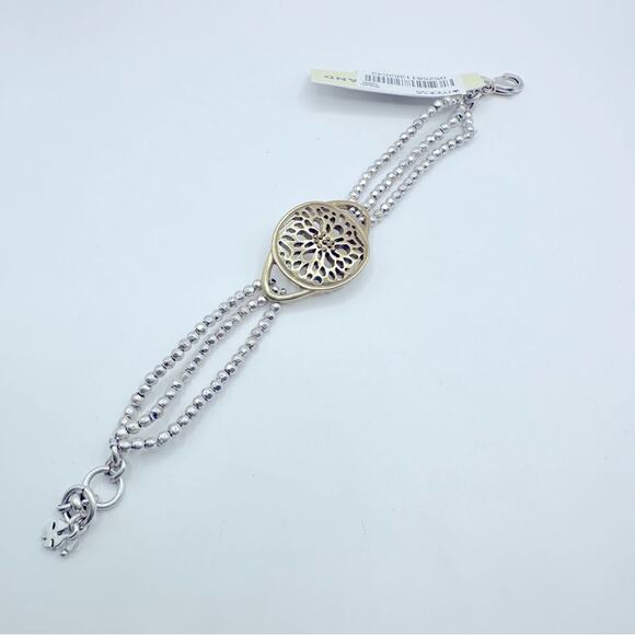 Lucky Brand Sugar Plum Bracelet NWT Three Strand Costume Jewelry Two tone Metal - Picture 3 of 9